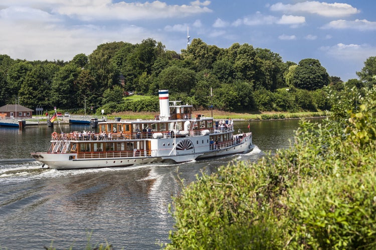 Historical Cruise Ship, North Sea Baltic Canal, Schacht-Audorf, Rendsburg, Schleswig-Holstein, Northern Germany,