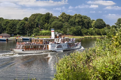Historical Cruise Ship, North Sea Baltic Canal, Schacht-Audorf, Rendsburg, Schleswig-Holstein, Northern Germany,