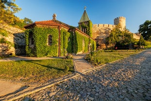 Aerial view of Samuel's Fortress and Plaosnik at Ohrid in North Macedonia.