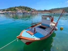 Photo of a small island with a fortress at the coast of Nafplio ,Greece.