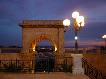 Night view of the Saint Remy Bastion in Cagliari. Sardinia, Italy
