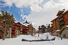 photo of panoramic view of the ski resort, les arcs 1950, French Alps.