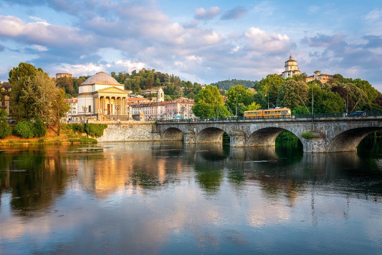 Photo of Turin (Torino) beautiful view on river Po at sunset.