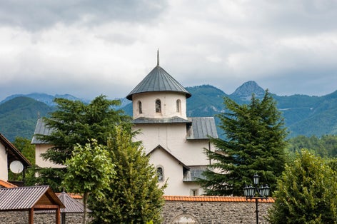 Photo of the Morača Orthodox monastery in Montenegro.