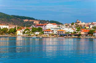 Photo of aerial view of Foca, the beautiful and charming holiday town of Izmir, Turkey.