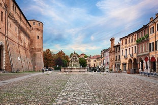 Photo of Cervia's canal, where the Salt Museum is located, with reflections on the water ,Italy.