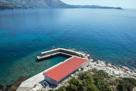 Photo of panoramic aerial view of the old town of Dubrovnik, Croatia seen from Bosanka viewpoint on the shores of the Adriatic Sea in the Mediterranean Sea.