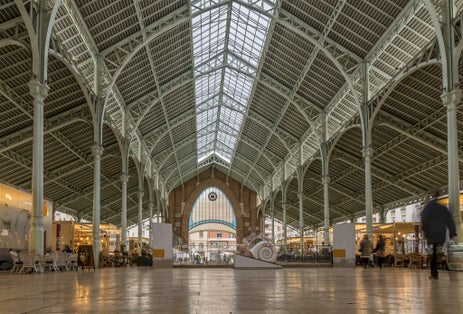 Photo of The interior of the stunning Mercado Colon Covered Market, in the historic center of Valencia, Spain .