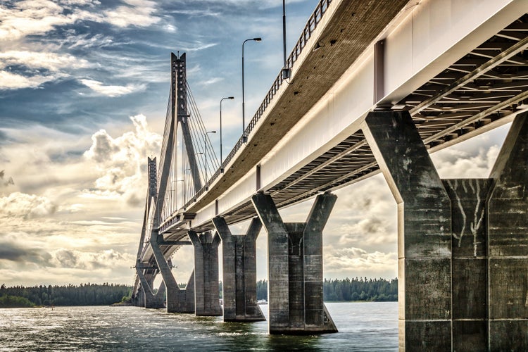 Photo of cable-stayed Replot Bridge, suspension bridge in Replotvägen, Korsholm, Finland.