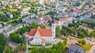 Panorama of Kaunas from Aleksotas hill, Lithuania.