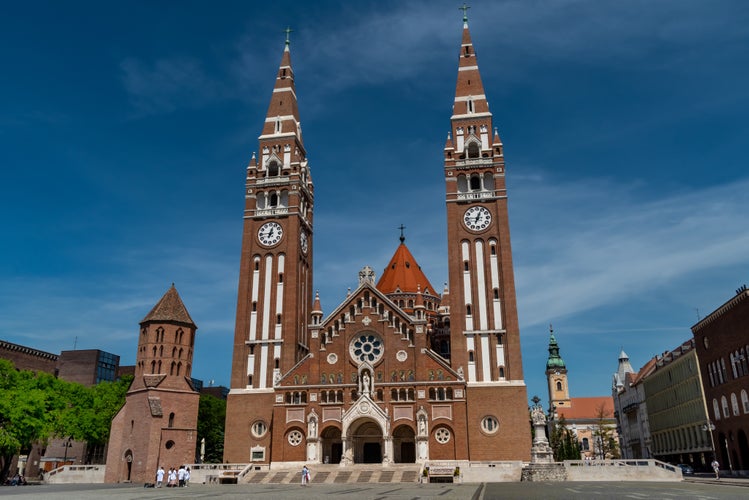 photo of view of The Cathedral of Our Lady of Hungary in Szeged, Hungary. Main square of Szeged.