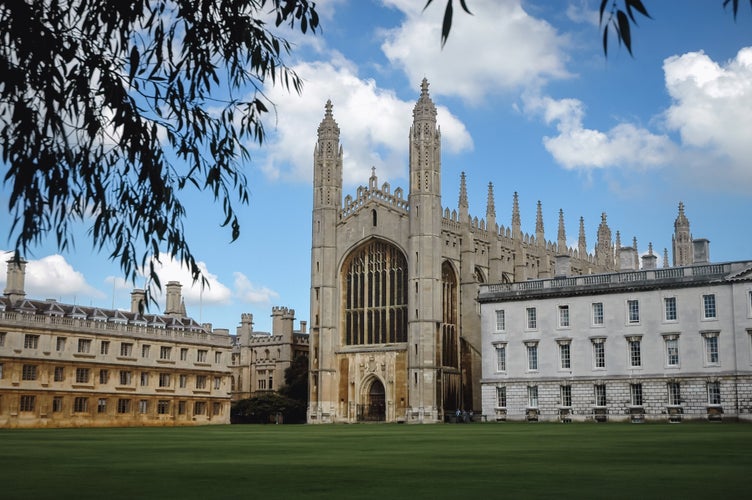 photo of view of  Gibbs building and Chapel of King's College, constituent college of the University of Cambridge, England, UK