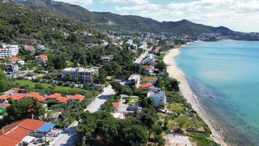 Photo of aerial view of village Palio coast, Kavala, Greece.