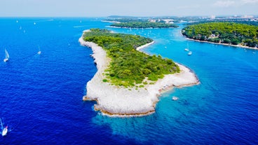 Photo of aerial view of beach Centinera in Banjole, Croatia.