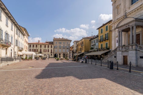 The Piazza del Popolo of Arona, Novara, Italy, on a beautiful sunny day