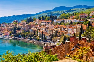 Photo of town of Volosko seafront view, Opatija riviera of Croatia.