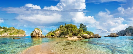 Photo of Isola Bella rocky island in Taormina, Italy.