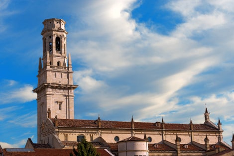 Verona Cathedral - Veneto Italy / Detail of the Verona Cathedral in Romanesque style (1187 - UNESCO world heritage site) - Santa Maria Matricolare - Verona, Veneto Italy.