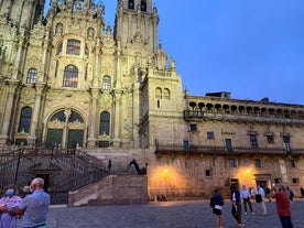 Photo of Facade of Santiago de Compostela cathedral in Obradoiro square, Spain.