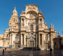 Photo of Murcia city centre and Segura river aerial panoramic view. Murcia is a city in south eastern Spain.