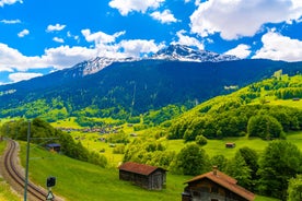 Photo of scenery of famous ice skating in winter resort Davos, Switzerland.