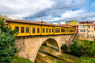 road landscape in the city. Turkey travel in summer. Highway view in beautiful city. Car driving on the road in city. Travel view in asian cities. Highway landscape in summer. Bursa, Turkey.