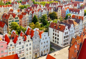 Photo of aerial view of beautiful Wladyslawowo city at the Baltic Sea in summer, Poland.