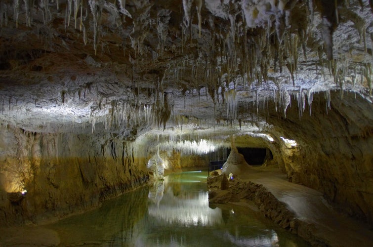 Photo of Magnificent formations in underground cavern, Grottes de Choranche, Isère, France. Taken in Feb. 2020.