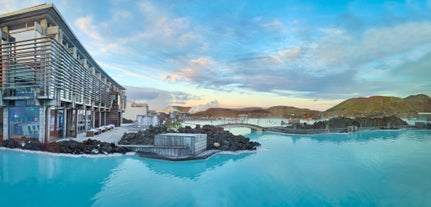 Panoramic view of Reykjavik, the capital city of Iceland, with the view of harbor and mount Esja.