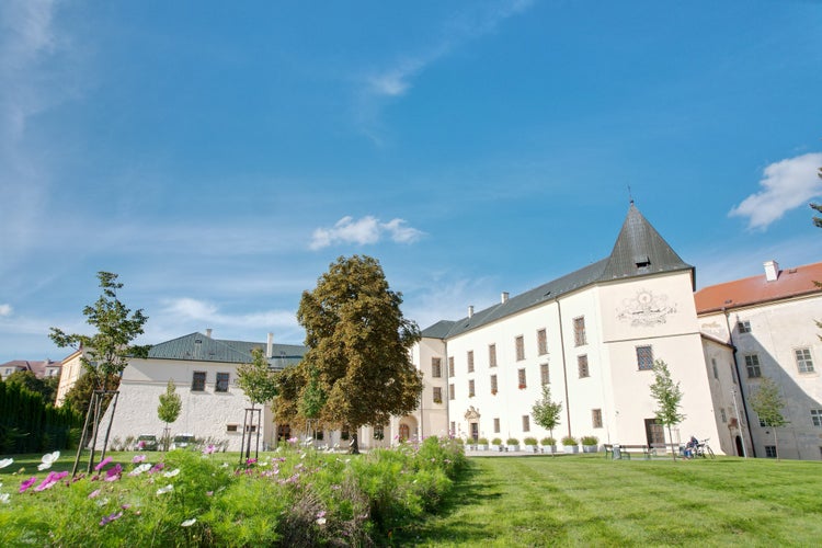 Vyskov is a town in the South Moravian Region of the Czech Republic,Europe,historic town centre is well preserved and is protected as urban monument zone,aerial panorama cityscape view.