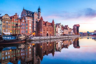 Photo of the old and new architecture in Wolin at the river Dziwna, Poland.