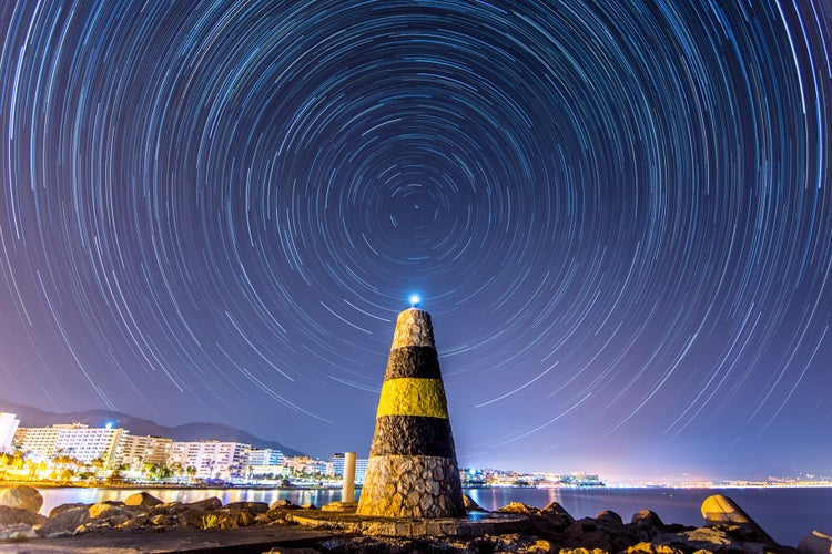 Star Trail view to Torremolinos from Benalmadena Port