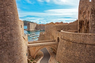 Photo of panoramic aerial view of the old town of Dubrovnik, Croatia seen from Bosanka viewpoint on the shores of the Adriatic Sea in the Mediterranean Sea.