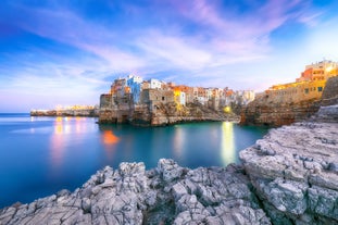 Photo of aerial morning view of Amalfi cityscape on coast line of Mediterranean sea, Italy.