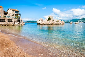 Photo of panoramic aerial view of old town of Budva, Montenegro.