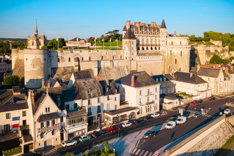 photo of view of Chateau d'Amboise aerial view. It is a chateau in Amboise city, Loire valley in France.