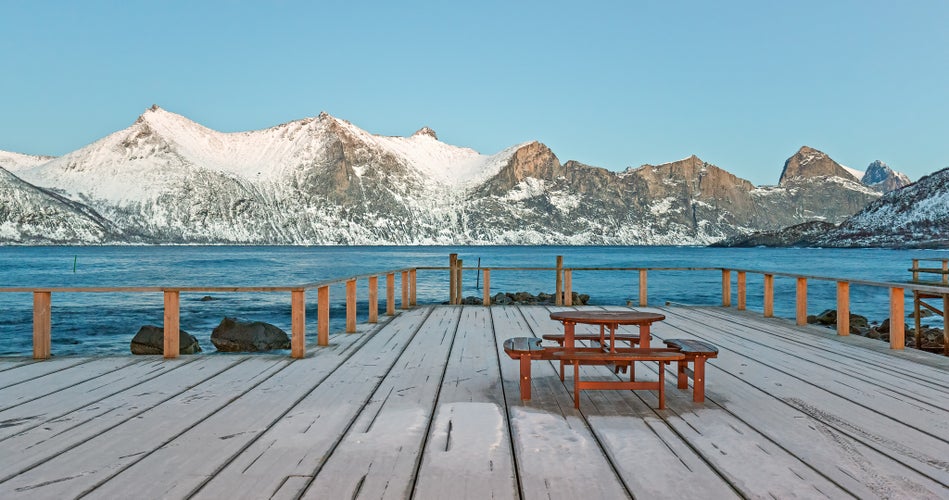 Winter view to Mefjord. Mefjord on Senja island , Municipality of Sandefjord in Vestfold, Troms county - Norway