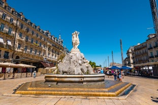 Photo of aerial view of Triumphal Arch or Arc de Triomphe in Montpellier city in France.