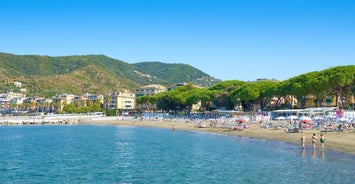 Photo of beautiful landscape of panoramic aerial view port of Genoa in a summer day, Italy.