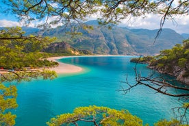 Photo of aerial view of Oludeniz Bay view in Fethiye Town, Turkey.