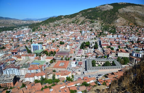 Photo of aerial view of Tokat city located in the north of Turkey. It is famous for its old houses, mosques and castle.