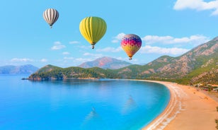 Photo of aerial view of village Kayakoy ghost town in Fethiye, Izmir Turkey.