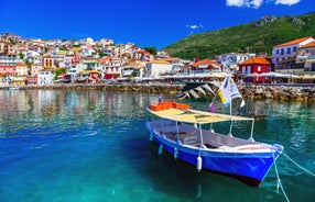 Photo of aerial view of beautiful colorful town of Parga, Greece .