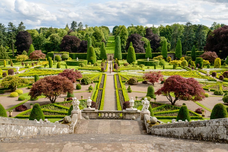 photo of view of Drummond Castle and Gardens near Crieff in Perthshire, Scotland.