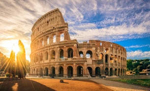 Aerial panoramic cityscape of Rome, Italy, Europe. Roma is the capital of Italy. Cityscape of Rome in summer. Rome roofs view with ancient architecture in Italy. 