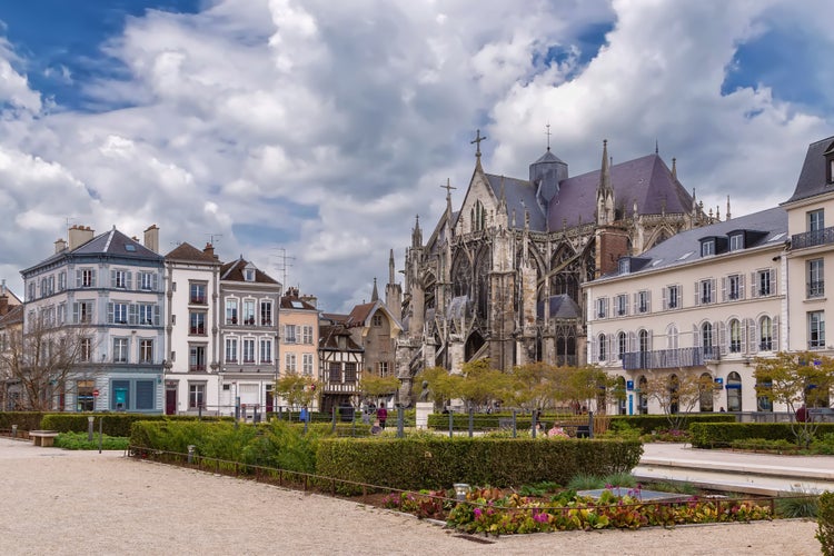 Square with Basilica of Saint Urban in Troyes downtown, France