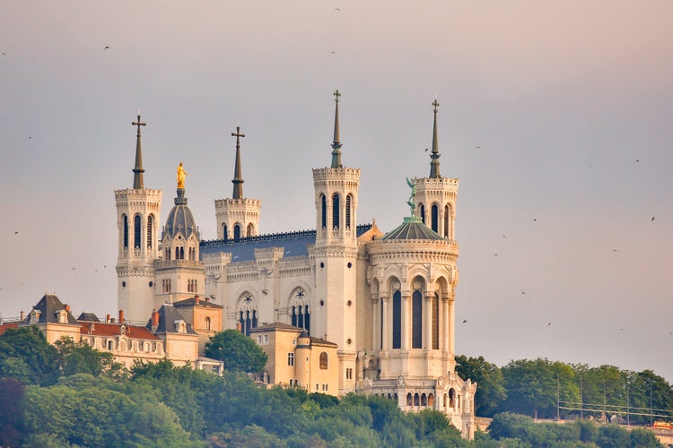 Photo of La Basilique Notre Dame de Fourvière, a catholic cathedral in the city of Lyon, France.