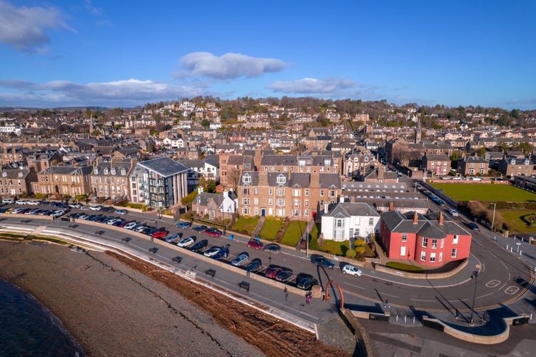 photo of view of City of Dundee in Scotland, aerial view, cityscape.