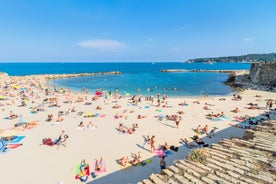 View of Mediterranean luxury resort and bay with yachts. Nice, Cote d'Azur, France. 