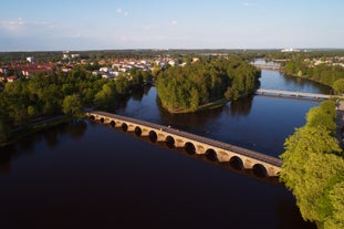 Photo of Motala stream in Norrkoping during fall, that is a historic industrial town in Sweden.